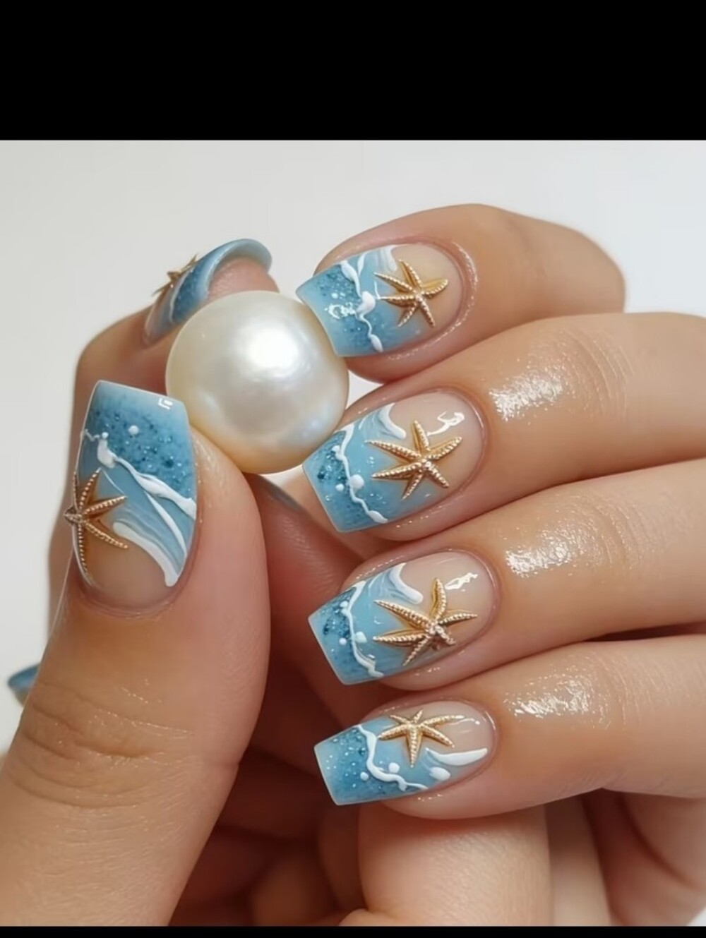 🔥3/$21 Seaside Blue Starfish Press On Nail Set